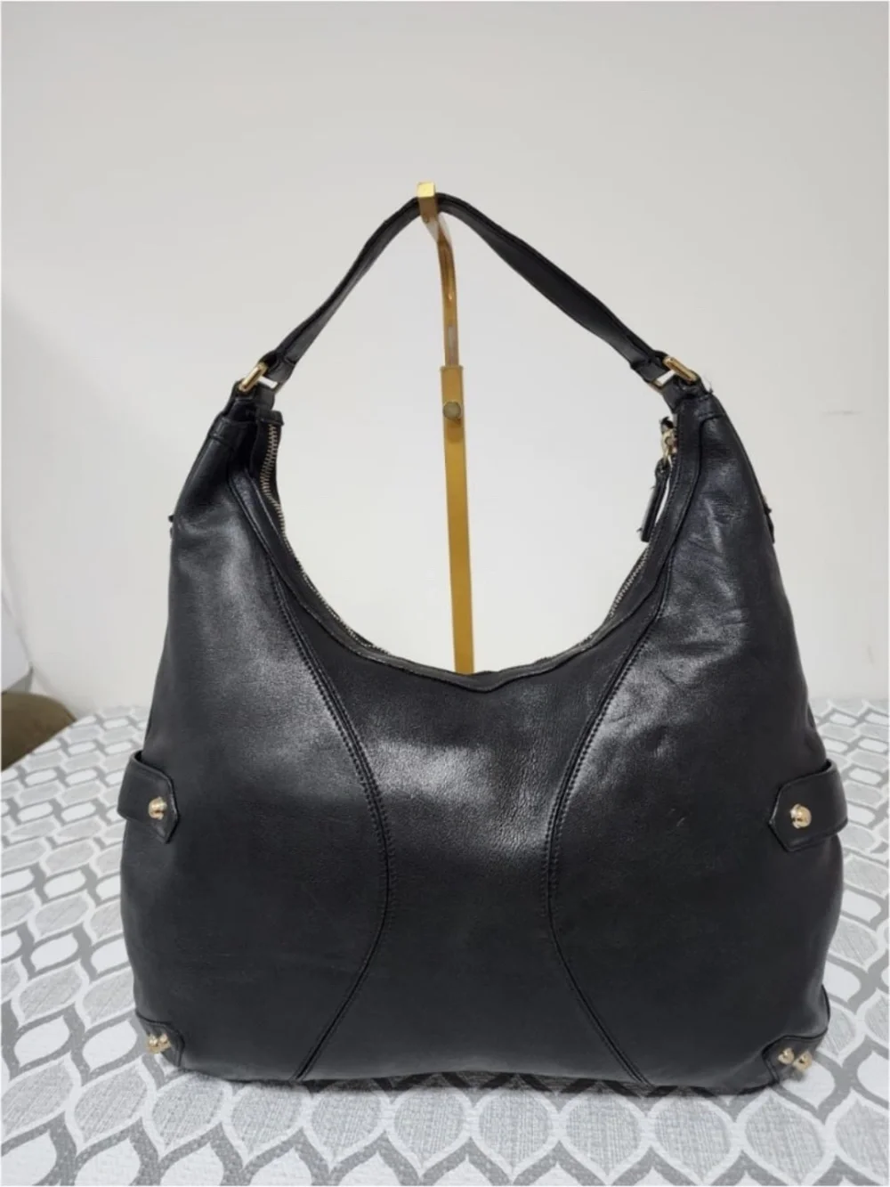 Authentic Gucci Leather Heritage Horsebit Hobo Bag Black